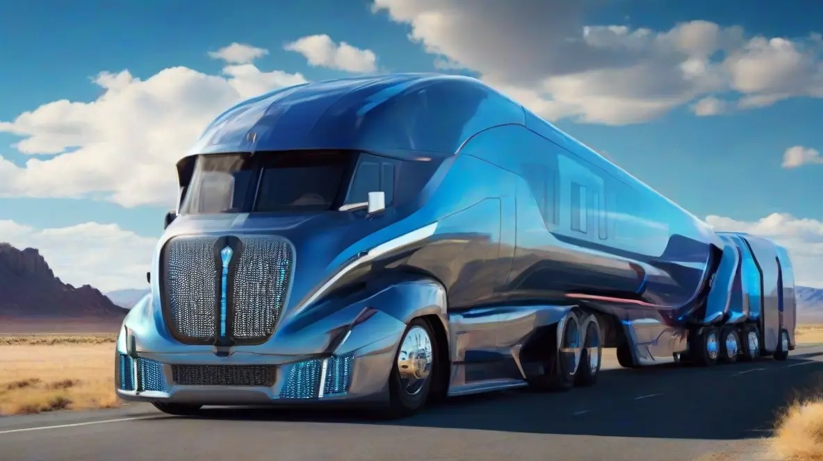 A futuristic truck cruising down the highway