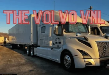 A white Volvo VNL 860 photo with a text THE VOLVO VNL